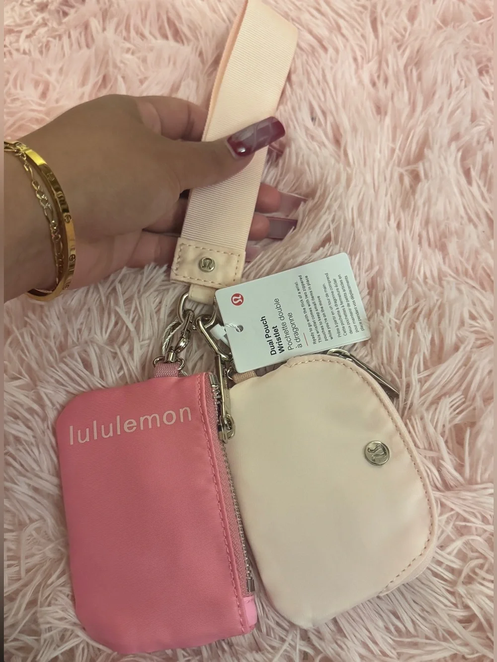 Lululemon Dual Pouch Keychain Wristlet in Pink & Light Pink